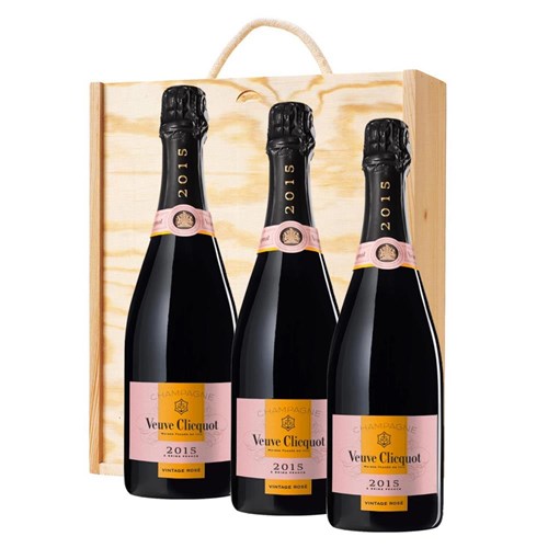 Veuve Clicquot Vintage Rose 2015 Champagne 75cl Treble Pine Wooden Gift Boxed (3 x 75cl)